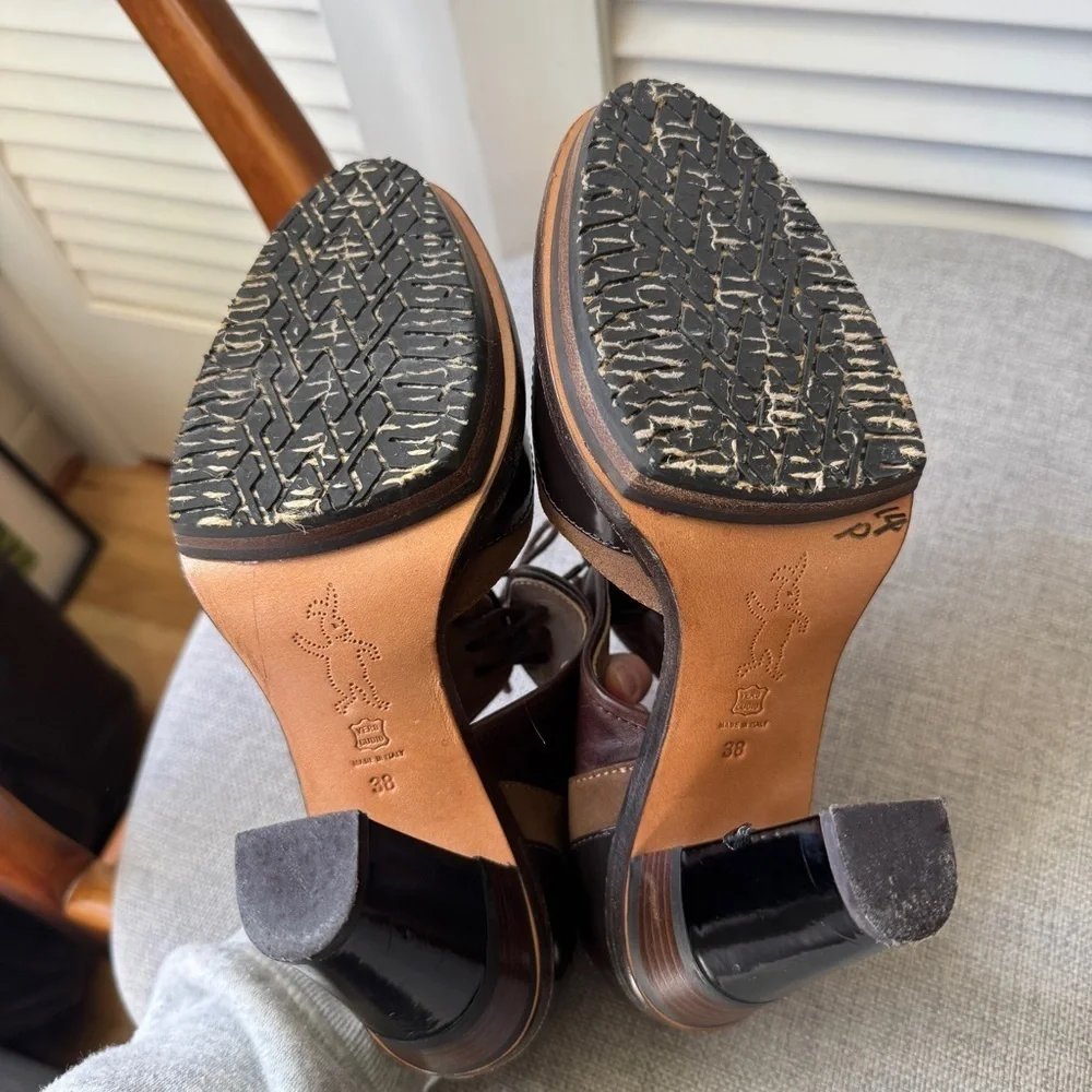 Marni Oxford Lace Up Block Heel Brown Leather 38
